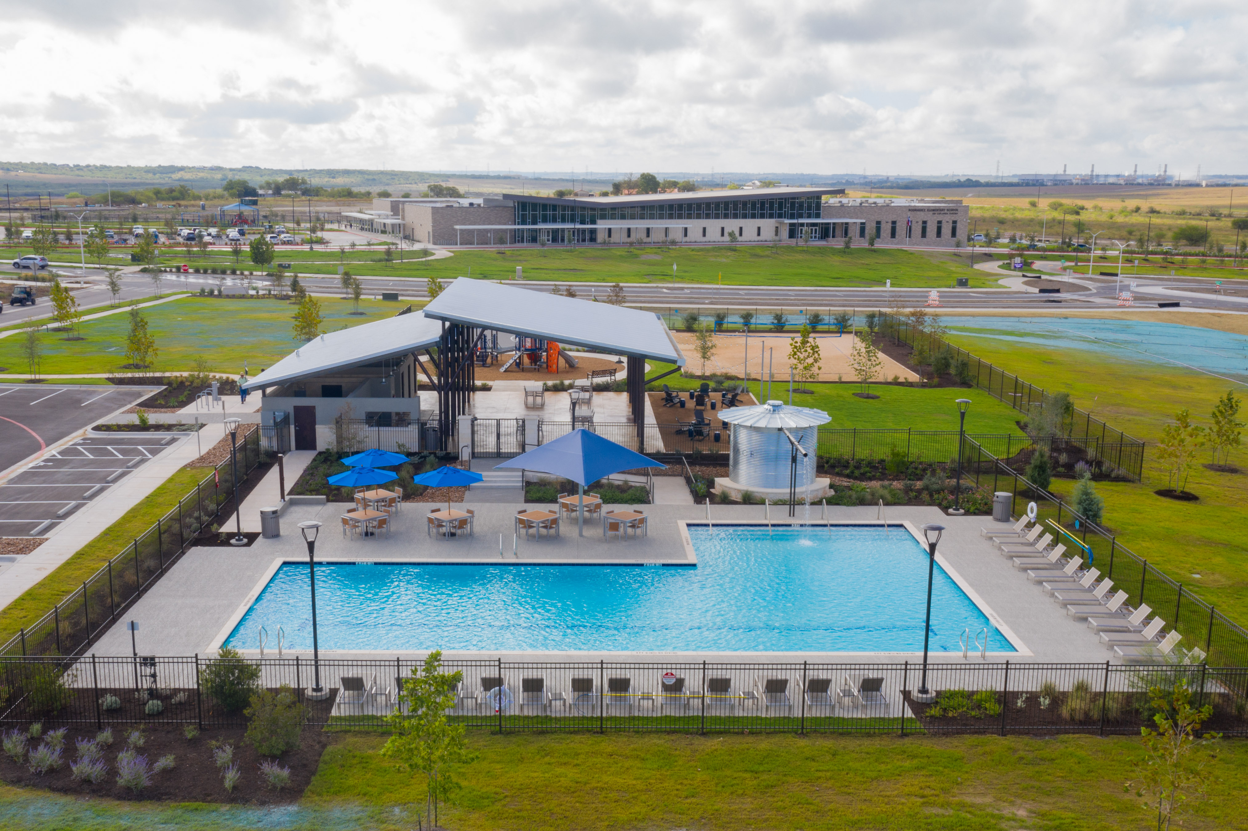 Community pool and on-site school at TRACE