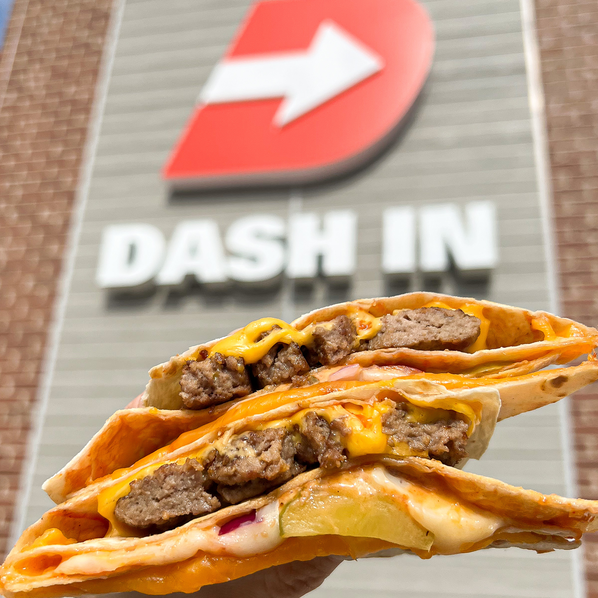 Try the Signature Dash In Triple Cheeseburger Stackadilla™️