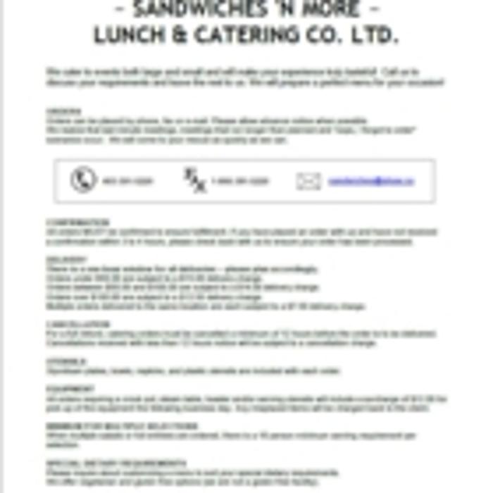 Sandwiches'N More Lunch & Catering Co. Ltd., Calgary, AB, Caterers