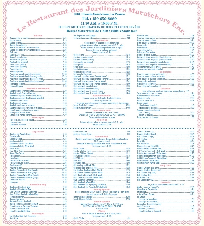 Restaurant Des Jardiniers Maraichers La Prairie (450)659-8889