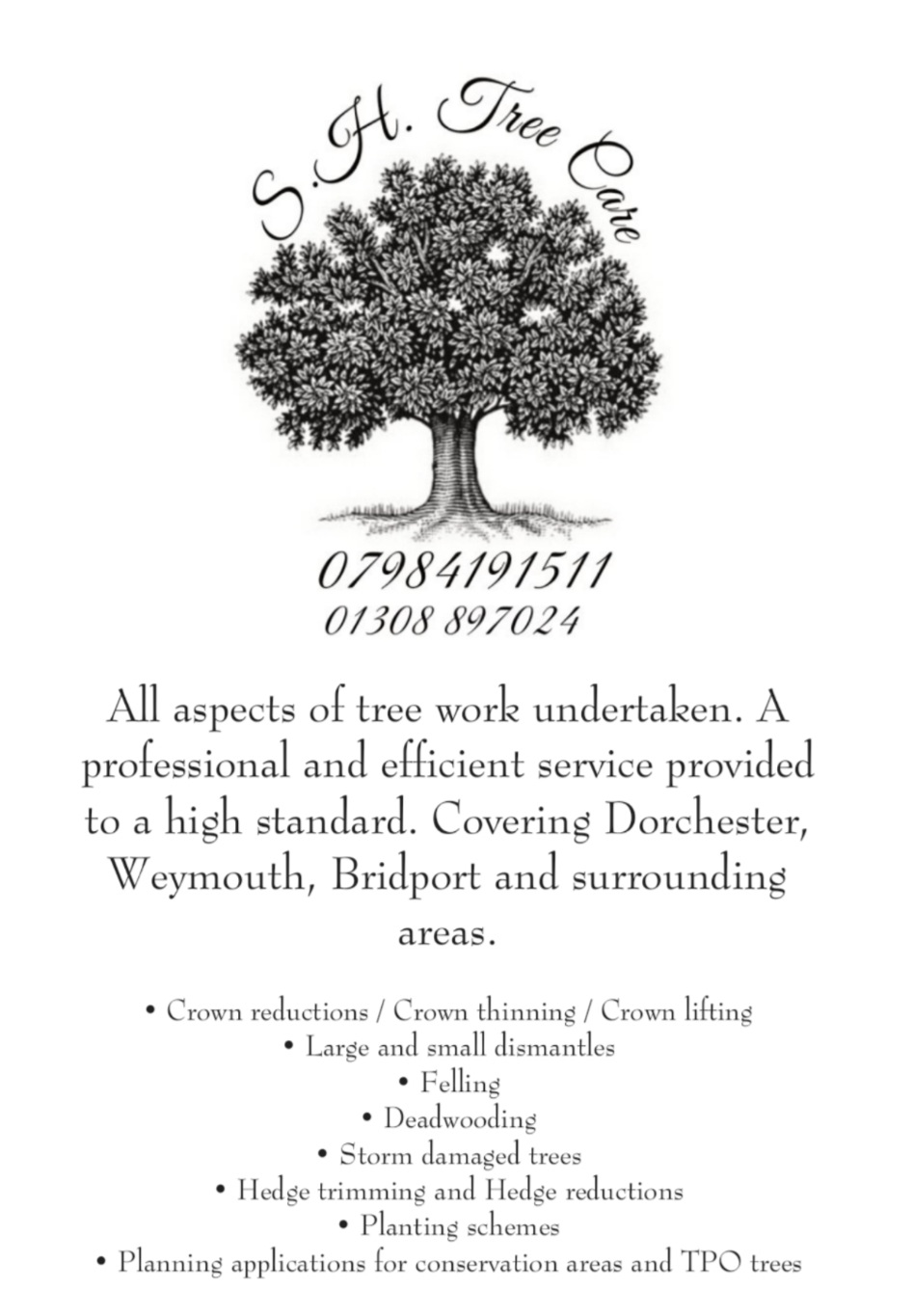 S.H. Tree Care Dorchester 01308 897024