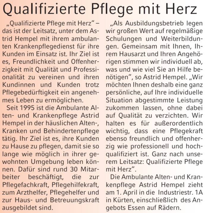 Ambulante Alten- und Krankenpflege Astrid Hempel, Industriestraße in Kürten