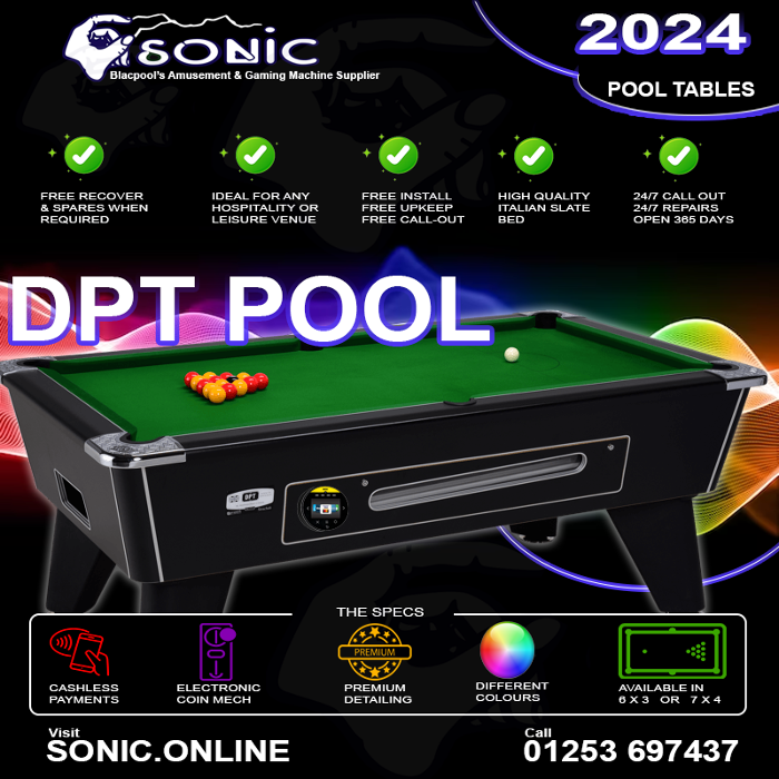 latest supreme dpt pool tables. contactless also available on free hire from sonic electronics Blackpool amusement & fruit machine supplier