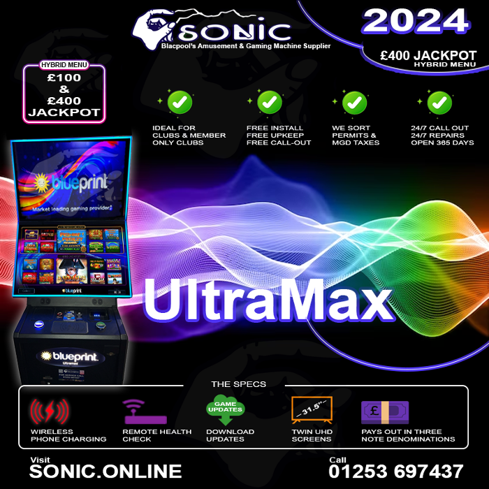 &pound;500 & &pound;400 fruit machines inc b3a members clubs Available on free hire from sonic electronics Blackpool amusement & fruit machine supplier