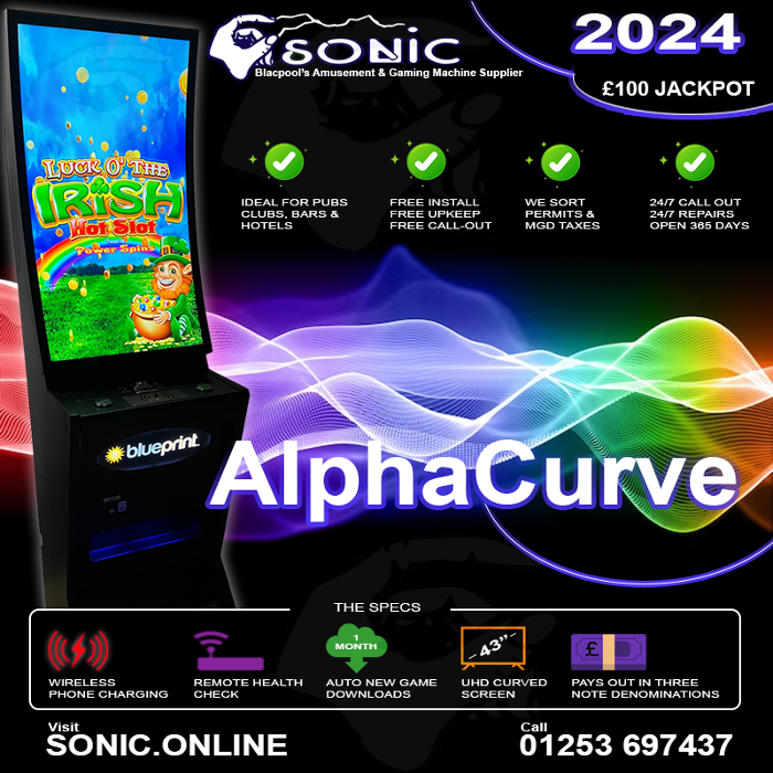 Blueprint alpha curve digital fruit machine. Available on free hire from sonic electronics Blackpool amusement & fruit machine supplier