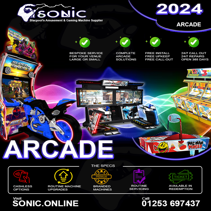 complete arcade & amusement install available on free hire from sonic electronics Blackpool amusement & fruit machine supplier