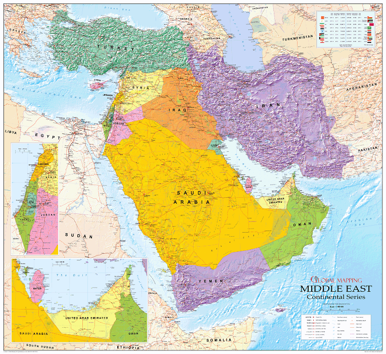 Middle East wall map