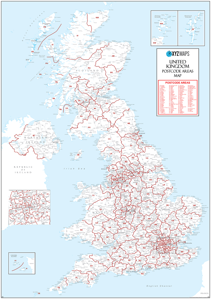 UK Postcode Area map with white base
