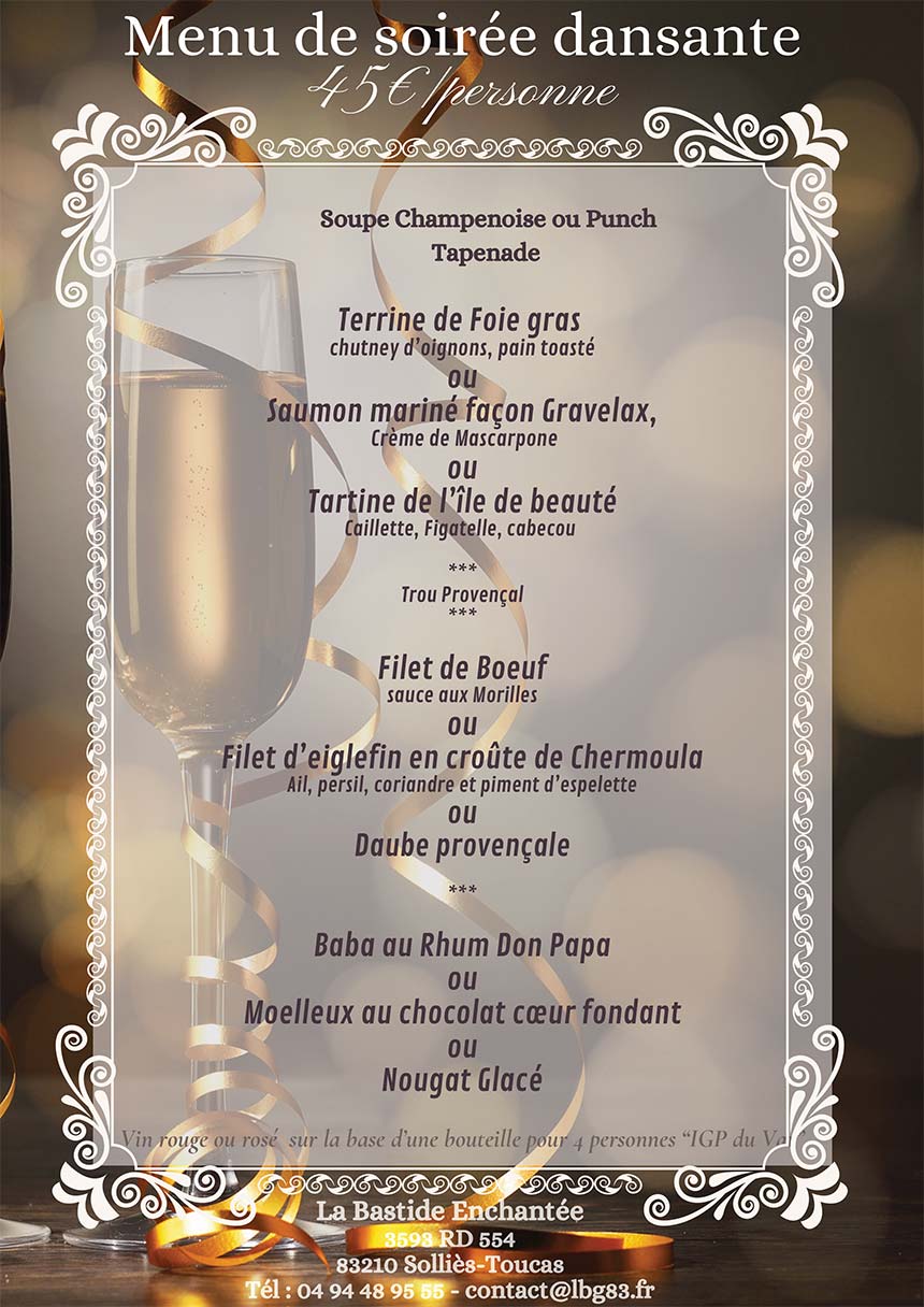 Menu soirées dansantes Octobre 2025