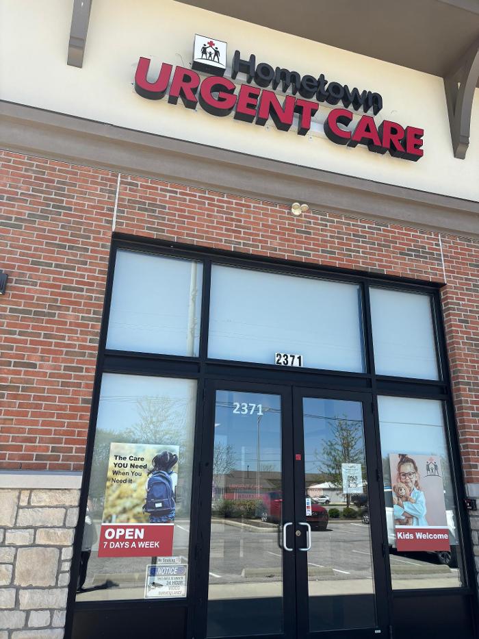 Outside of the building of Hometown Urgent Care & Occupational Health in Hilliard, Ohio.
