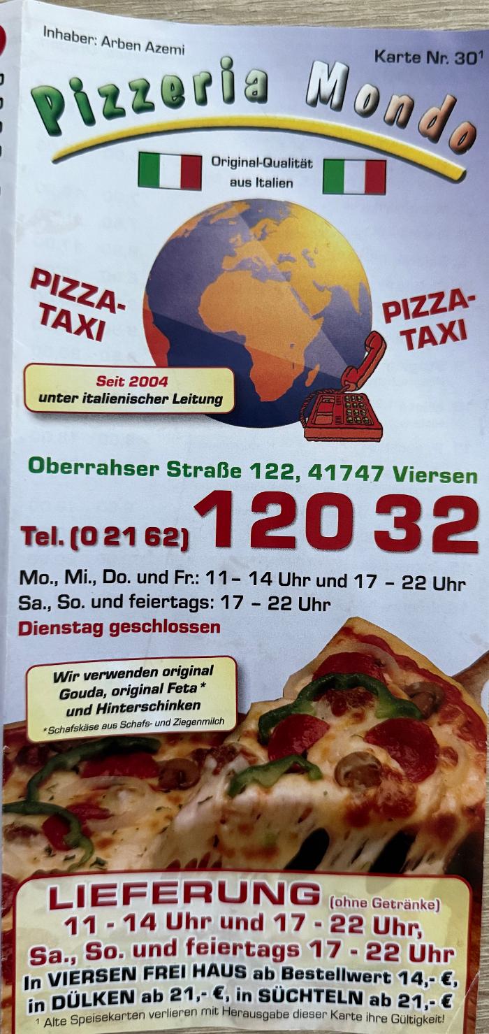 Pizzeria Mondo, Oberrahserstraße in Viersen