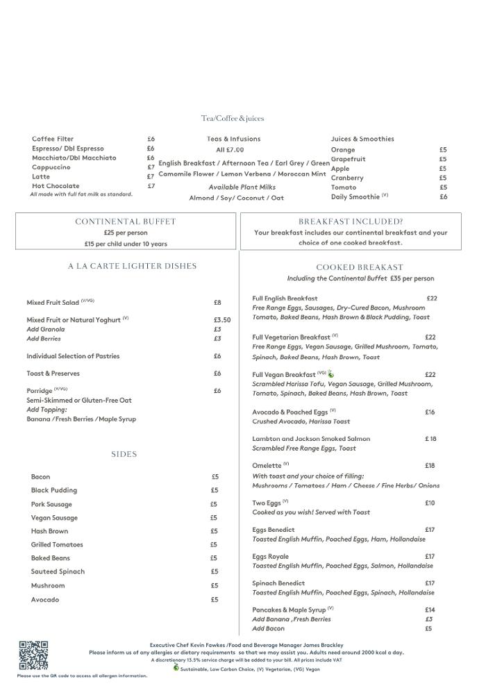 Breakfast menu