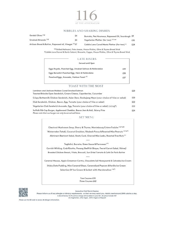 A la carte menu page 1