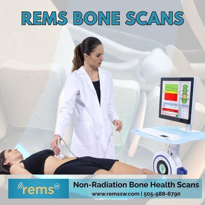 A clear and professional photo of a technician performing a REMS bone scan.