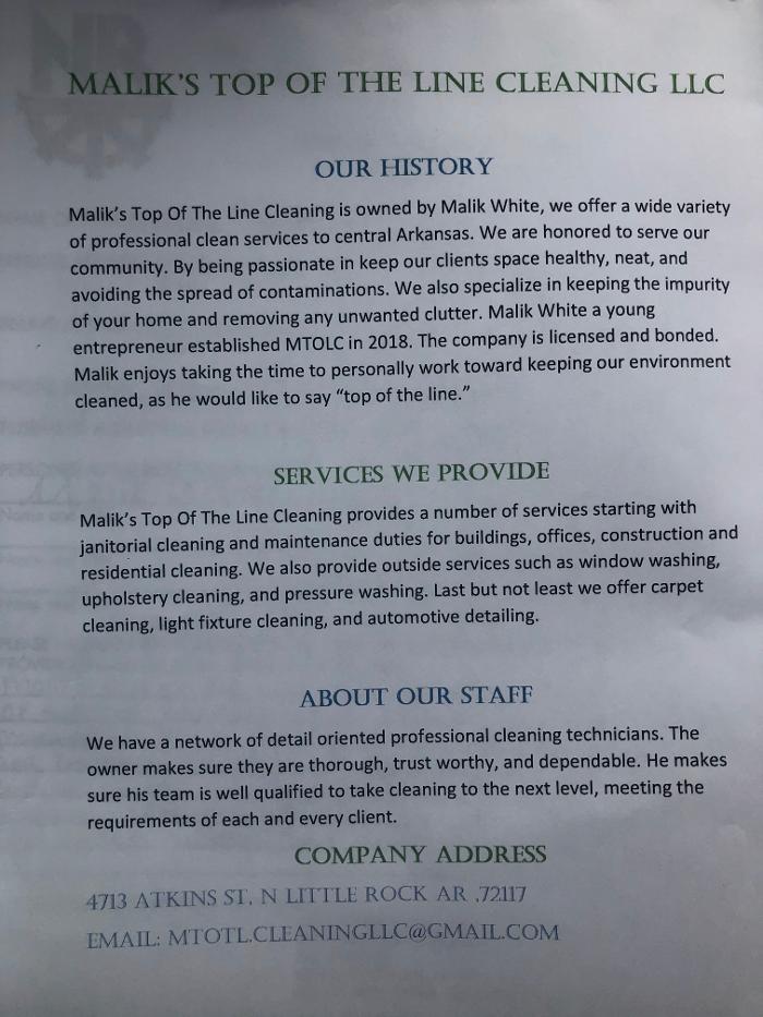 Maliks Top Of The Line Cleaning LLC - North Little Rock, AR