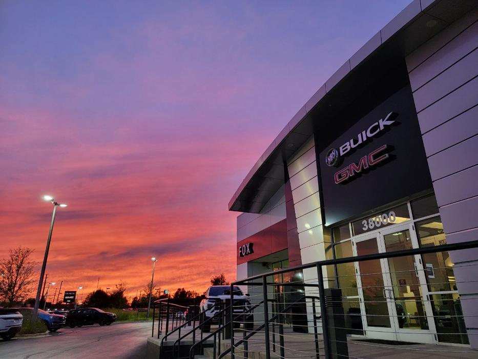 Front of building during beautiful sunset