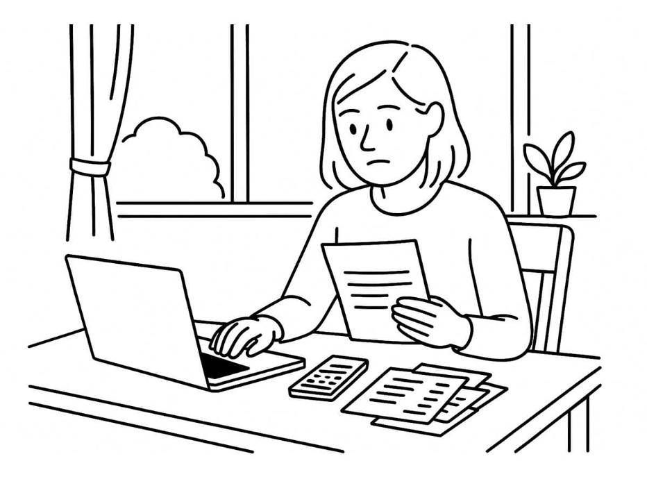 Illustration of a person reviewing a self-assessment tax return online with SBX Accountants support in Slough.