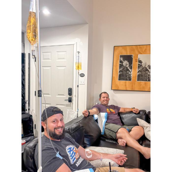 Group IV therapy treatment in progress. Mobile service brings professional RN-administered hydration and wellness IVs to your location.