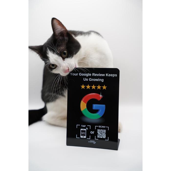 Clienity Tap NFC review card displayed clearly, designed to help businesses collect Google reviews easily with a simple phone tap.