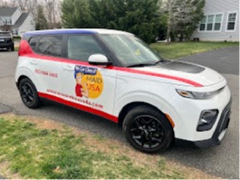 Our team is driving to their new maid service job.