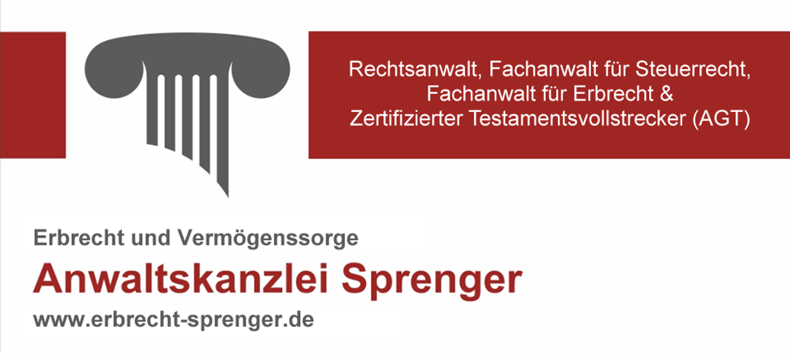 Logo Anwaltskanzlei Sprenger Erbrecht und Vermögenssorge Fachanwalt Erbrecht & Fachanwalt Steuerrecht Logo Anwaltskanzlei Sprenger Erbrecht und Vermögenssorge Fachanwalt Erbrecht & Fachanwalt Steuerrecht