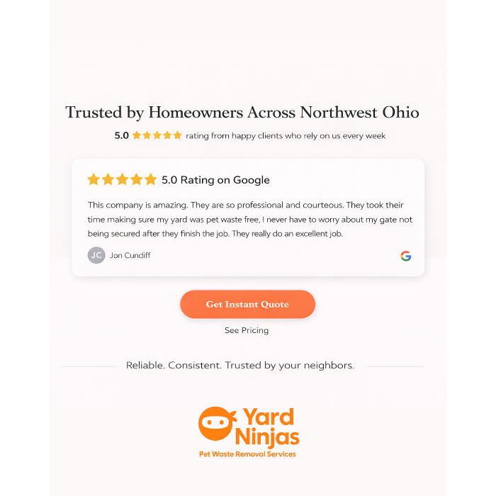 Don't let the melting snow reveal a mess. Yard Ninjas provides deep-cleaning pet waste services for the entire Toledo area.