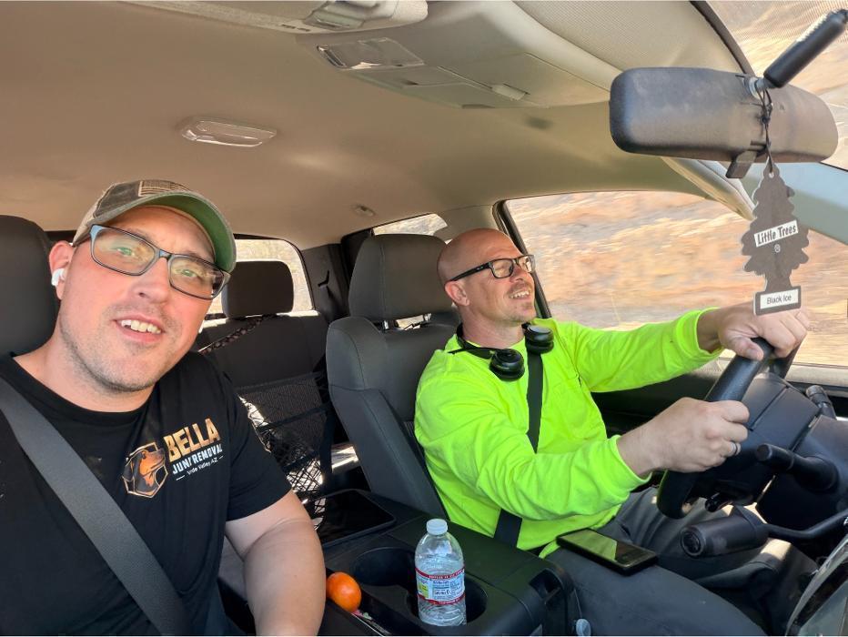Robert and Nate heading to a junk removal job with the Tundra and dump trailer.