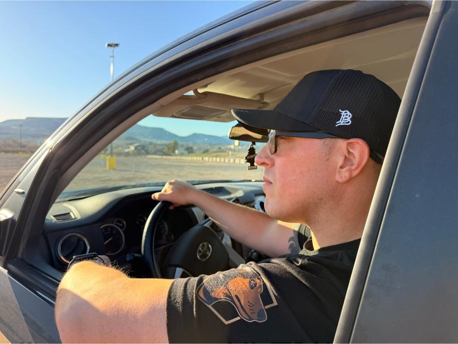 Nathaniel driving the Toyota Tundra.
