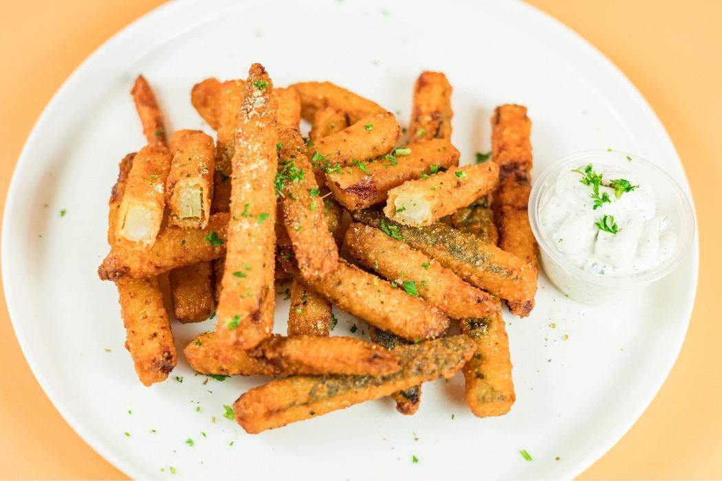 Zucchini Sticks at Santorini's Sandy: Crispy battered zucchini served with Tzatziki Sauce. A fresh new addition at The Commons at Southtowne!