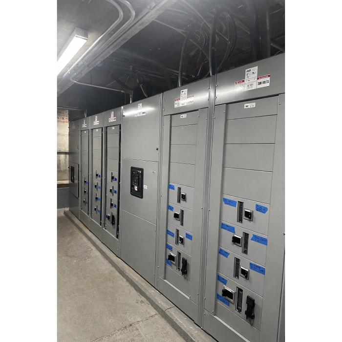 Installed switchboard lineup in electrical room