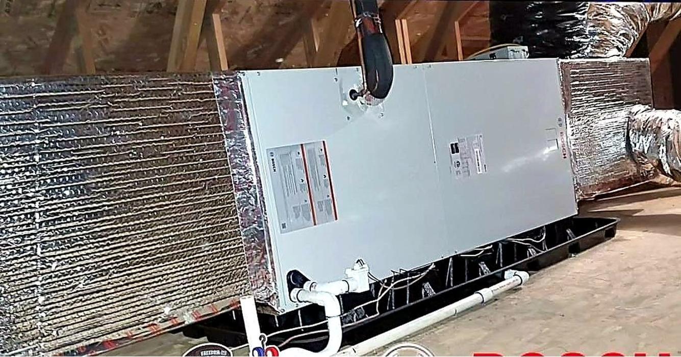 New attic air handler installation with properly routed drain line and sealed duct connections by Freedom AC & Heating in Anaheim, CA.