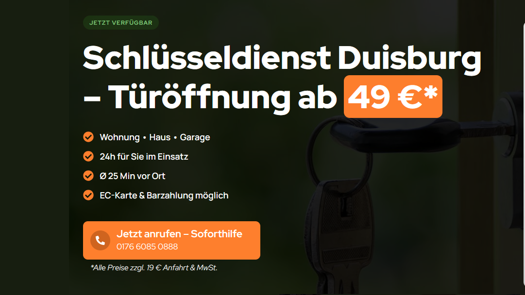 Ihr Schlüsseldienst der Stadt - ab 49 €, Kammerstraße in Duisburg