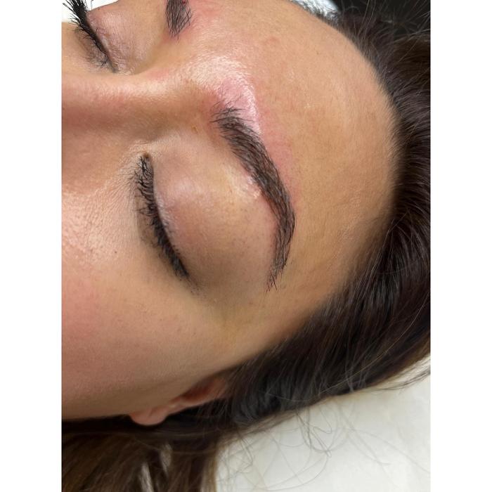 Professional microblading treatment at The De Peyer Clinic in Durley, Southampton, creating natural looking fuller brows.