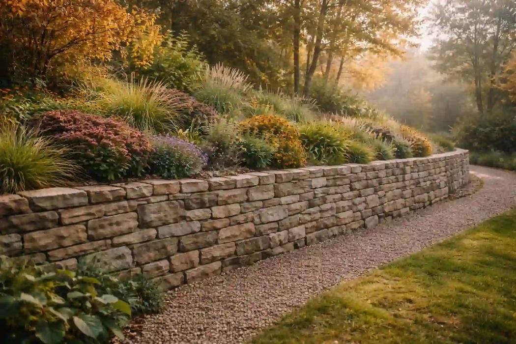 Custom-built retaining walls and garden stonework designed to enhance landscaping and manage ground levels.