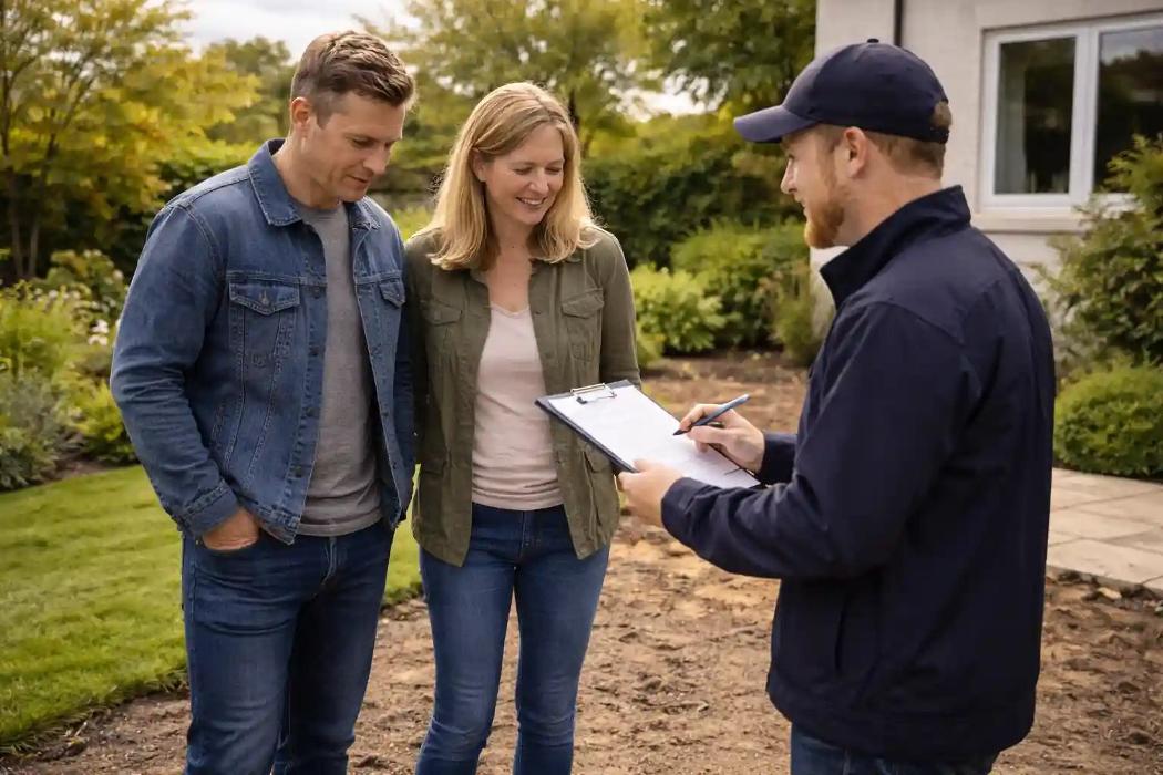 New patio installation designed to create practical, attractive outdoor living areas.