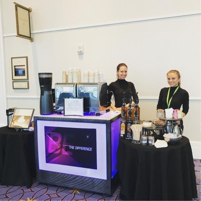 Professional espresso bar setup for corporate events across Orlando, Kissimmee, Tampa and Daytona Beach. Our mobile coffee catering services elevate conventions, trade shows and executive gatherings throughout Central Florida.