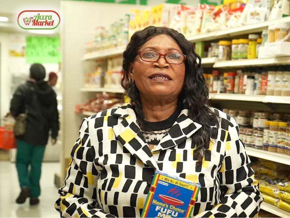 Owner Cecilia Boamah welcoming customers at Accra Market