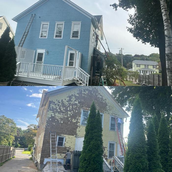 Complete exterior house painting project in Connecticut. Professional repaint improving the home’s appearance while protecting it from weather and wear.