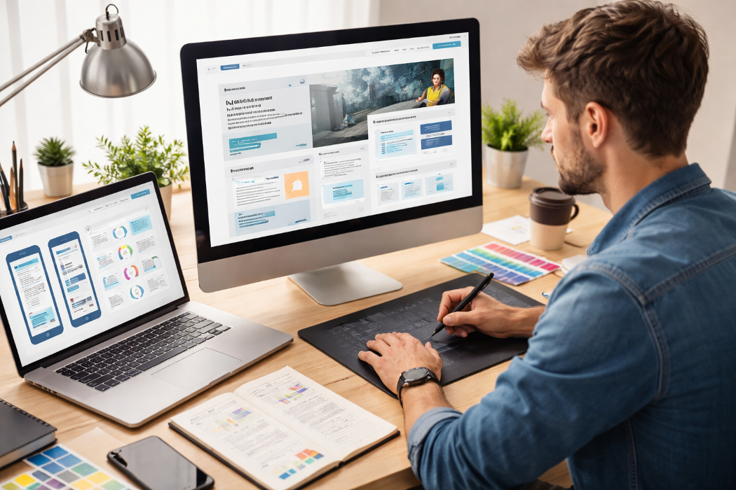 Designer working on website layout or UI interface.