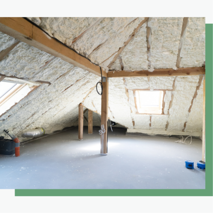 High-quality attic retrofit: contractors directing foam insulation hoses to fill gaps, voids, and rafter bays, providing superior insulation compared to traditional fiberglass or cellulose.