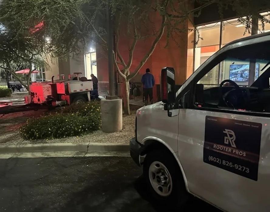 Emergency plumbing service by Rooter Pros LLC responding to a job in the Phoenix Valley. Our team provides fast drain cleaning, sewer repair, and plumbing solutions across the West Valley.