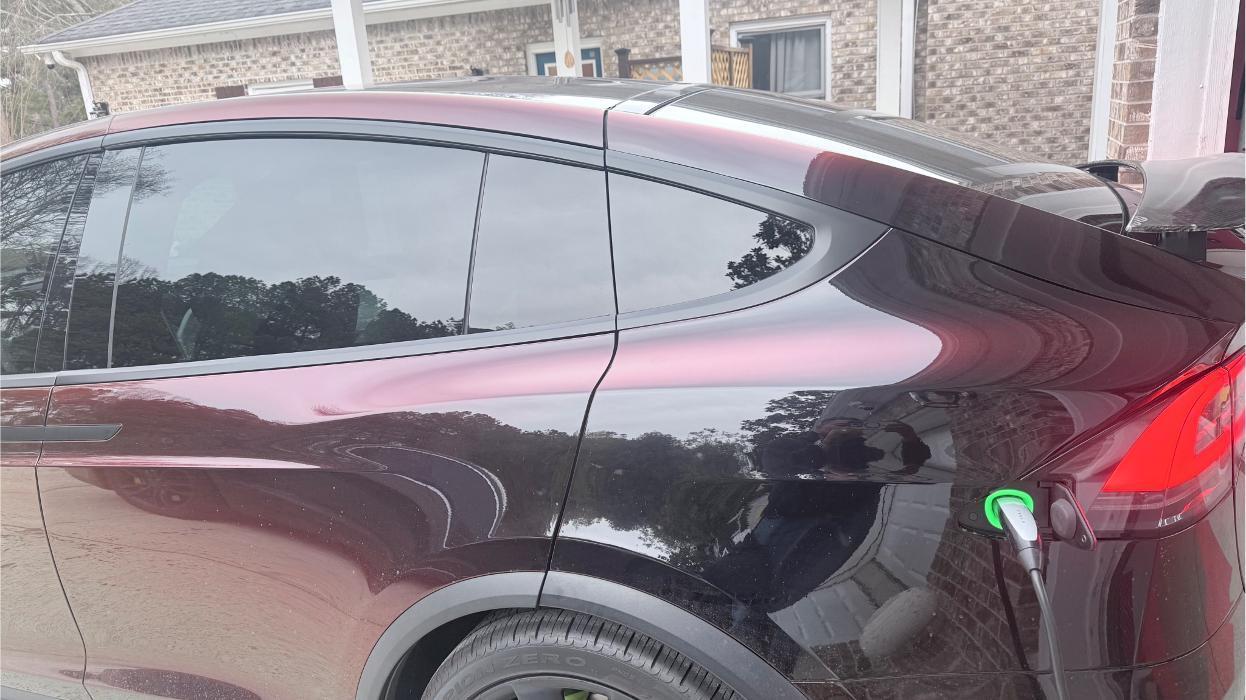 Model X wrapped with our Assassin Red self-healing PPF
