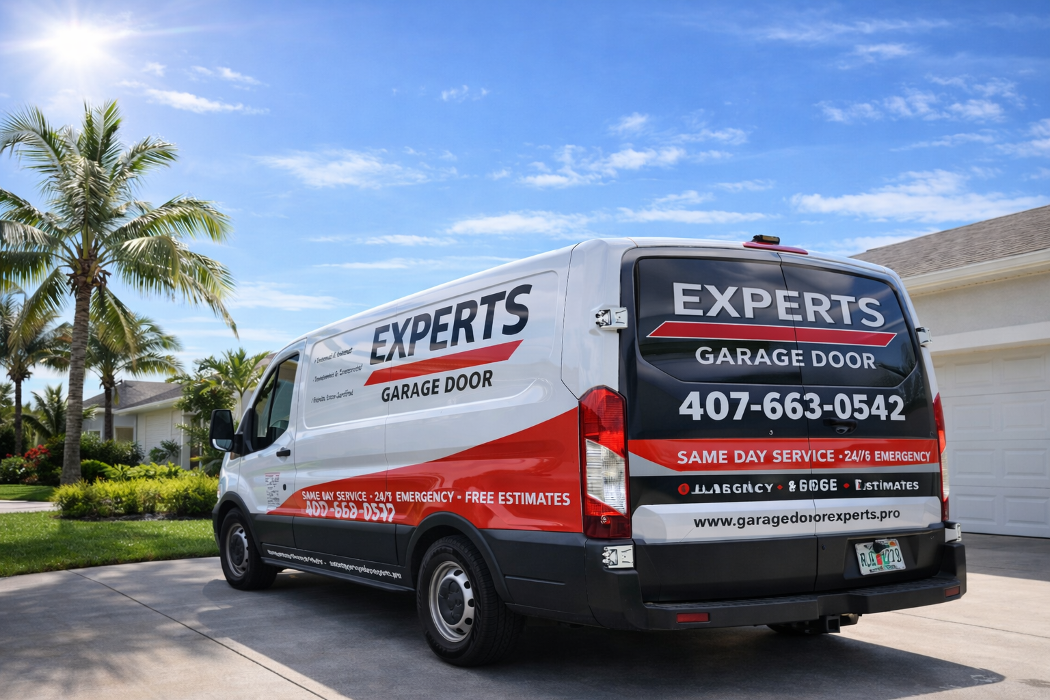 Garage Door Experts service truck in Orlando, FL providing professional garage door repair, installation, and maintenance services across Central Florida.