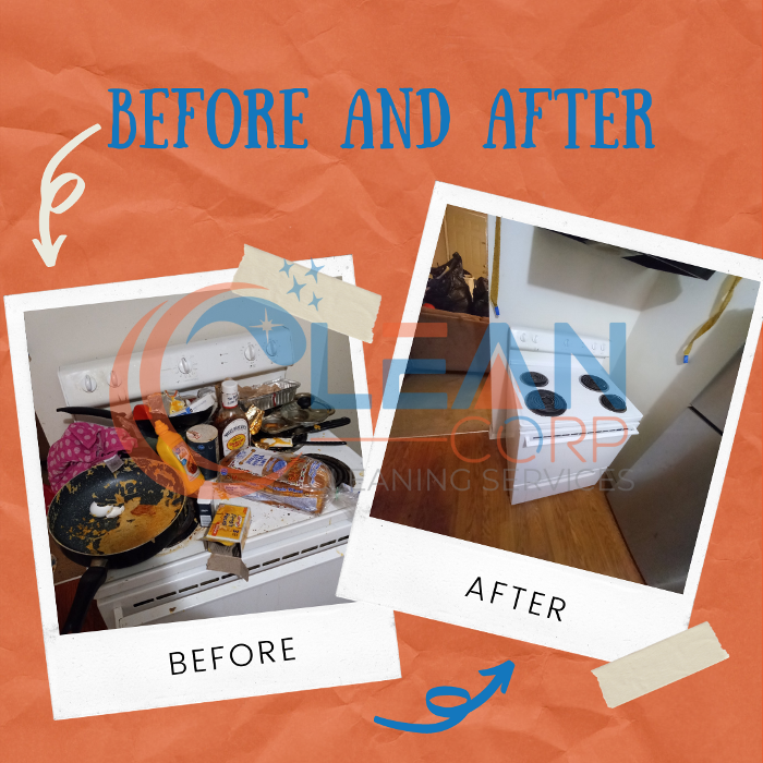 Before after image of a kitchen deep clean
