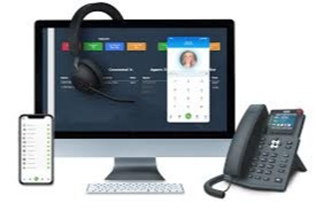 Business VoIP phone system displayed across desk phone, computer, and mobile device, showcasing seamless communication, cloud-based calling, and flexible connectivity solutions provided by UIQ for modern businesses.
