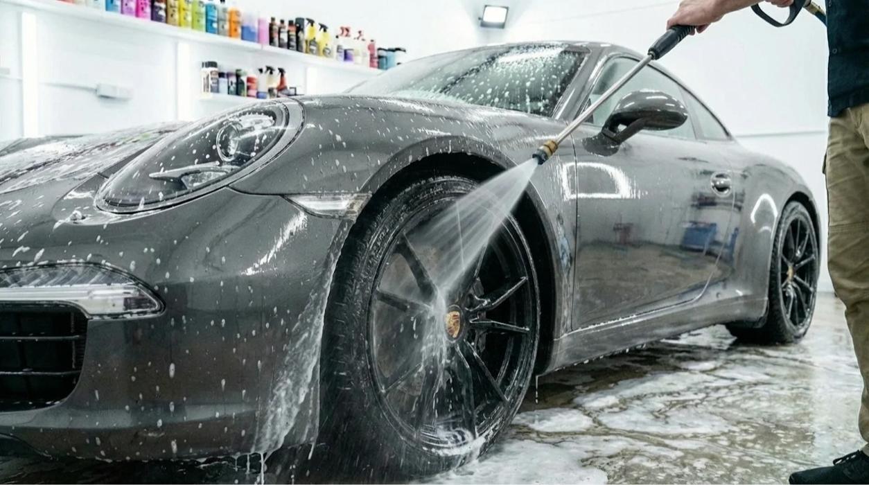 Car being detailed at KDM Auto Spa in Miami Beach Florida