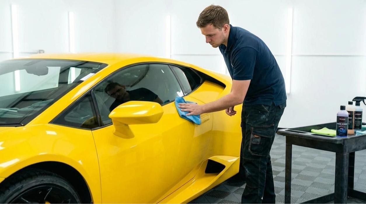 Car being detailed at KDM Auto Spa in Miami Beach Florida