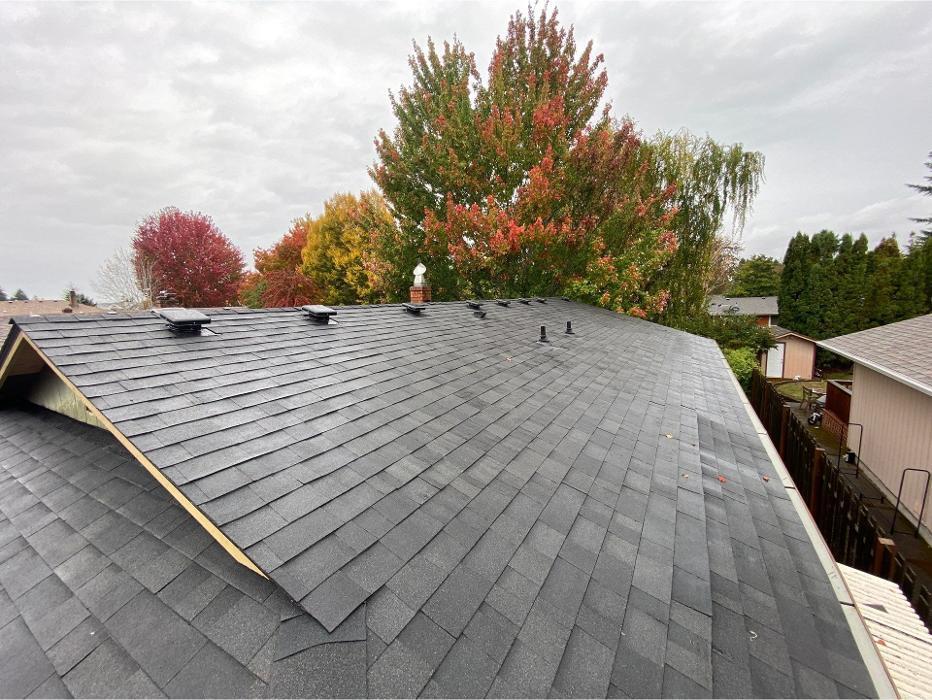Full roof replacement in Portland OR featuring durable asphalt shingles and proper ventilation installed by KVN Portland Roofing