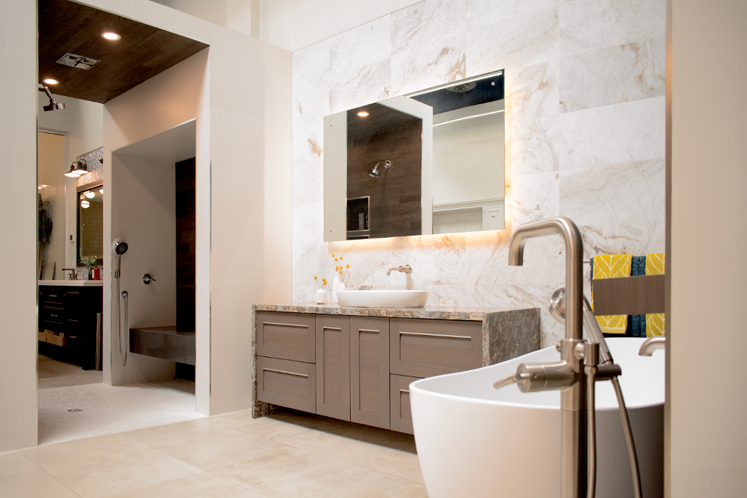 One of the luxurious bathroom displays at the Premier Design-Build-Remodel Scottsdale Showroom.