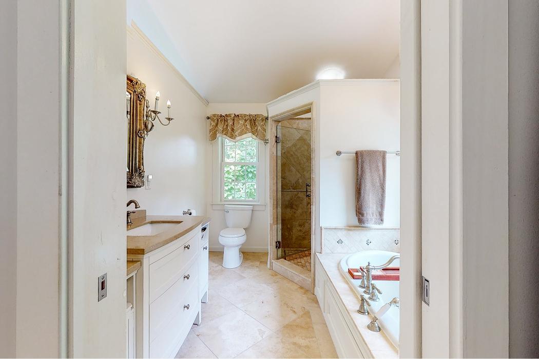 Bathroom remodel with tile shower and soaking tub